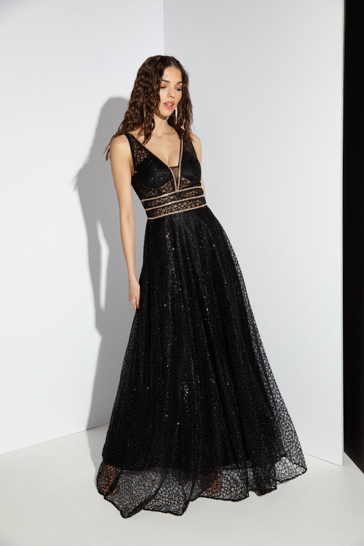 Prom Dresses Long Beaded Glitter Formal Prom Dress Eureka Fashion 9005 Black