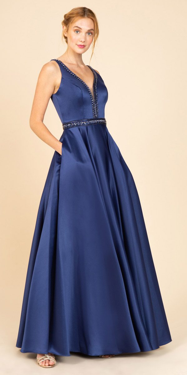 Formal Dresses Long Prom Formal A Line Beaded Dress Eureka Fashion 9010 Navy