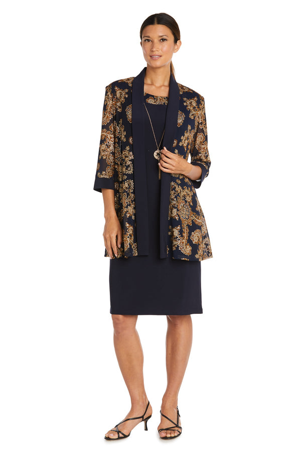 Printed Short Two Piece Jacket Dress Petite R&M Richards 9033P