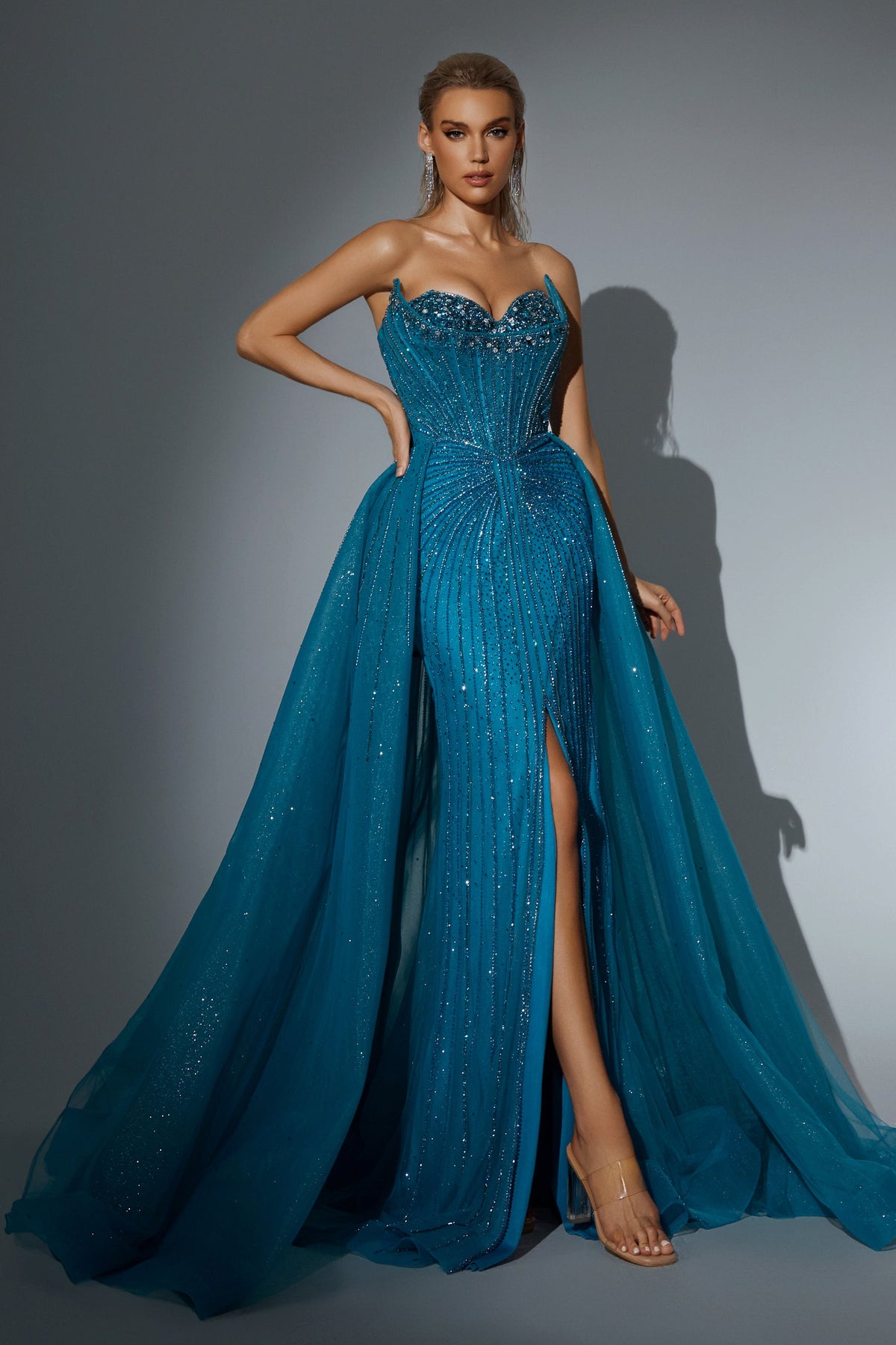 Strapless Curved Neck Floor-Length Tulle Prom Sheath Column Pre Order
