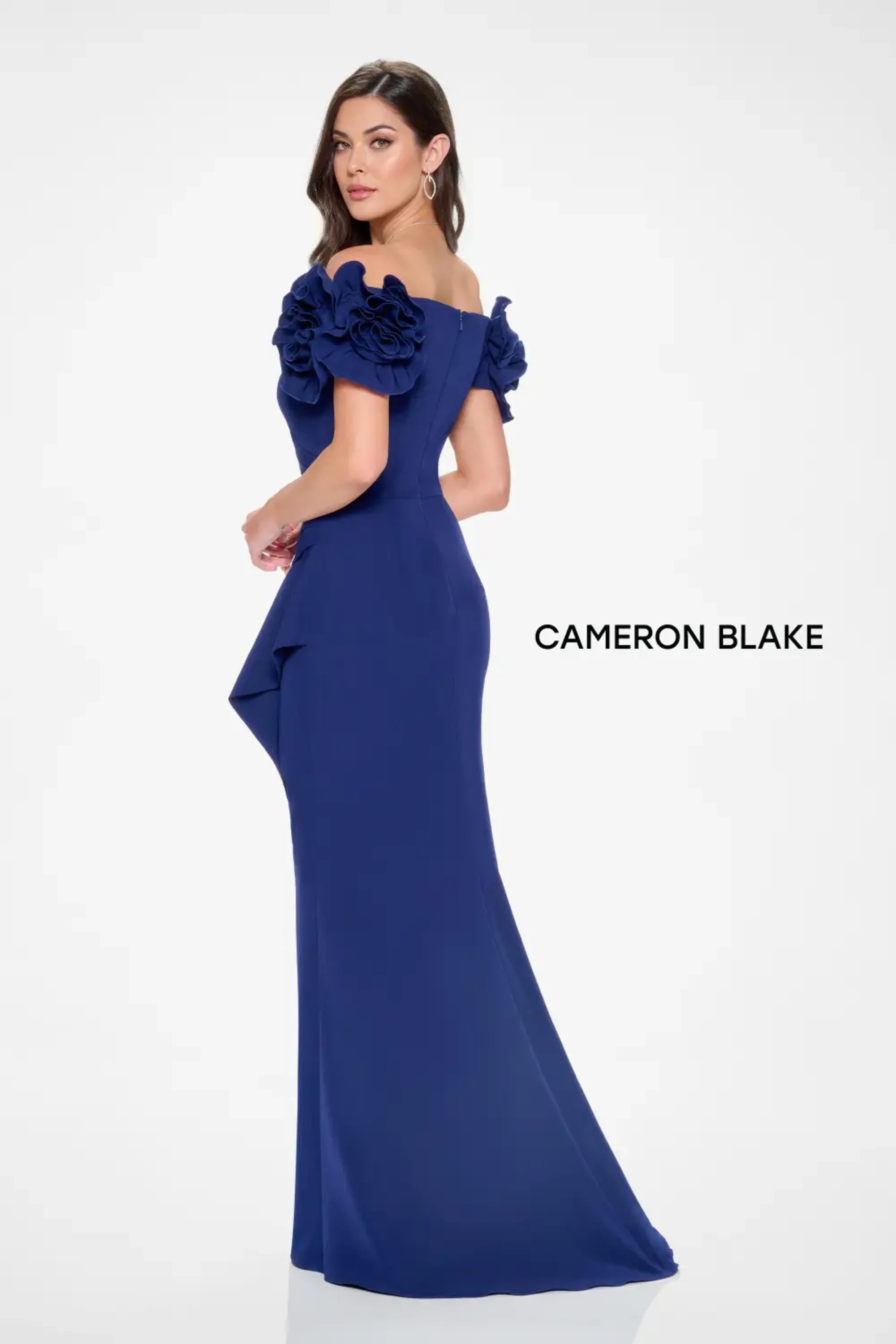 Formal Dresses Pleated Long Formal Slit Evening Gown Navy Blue