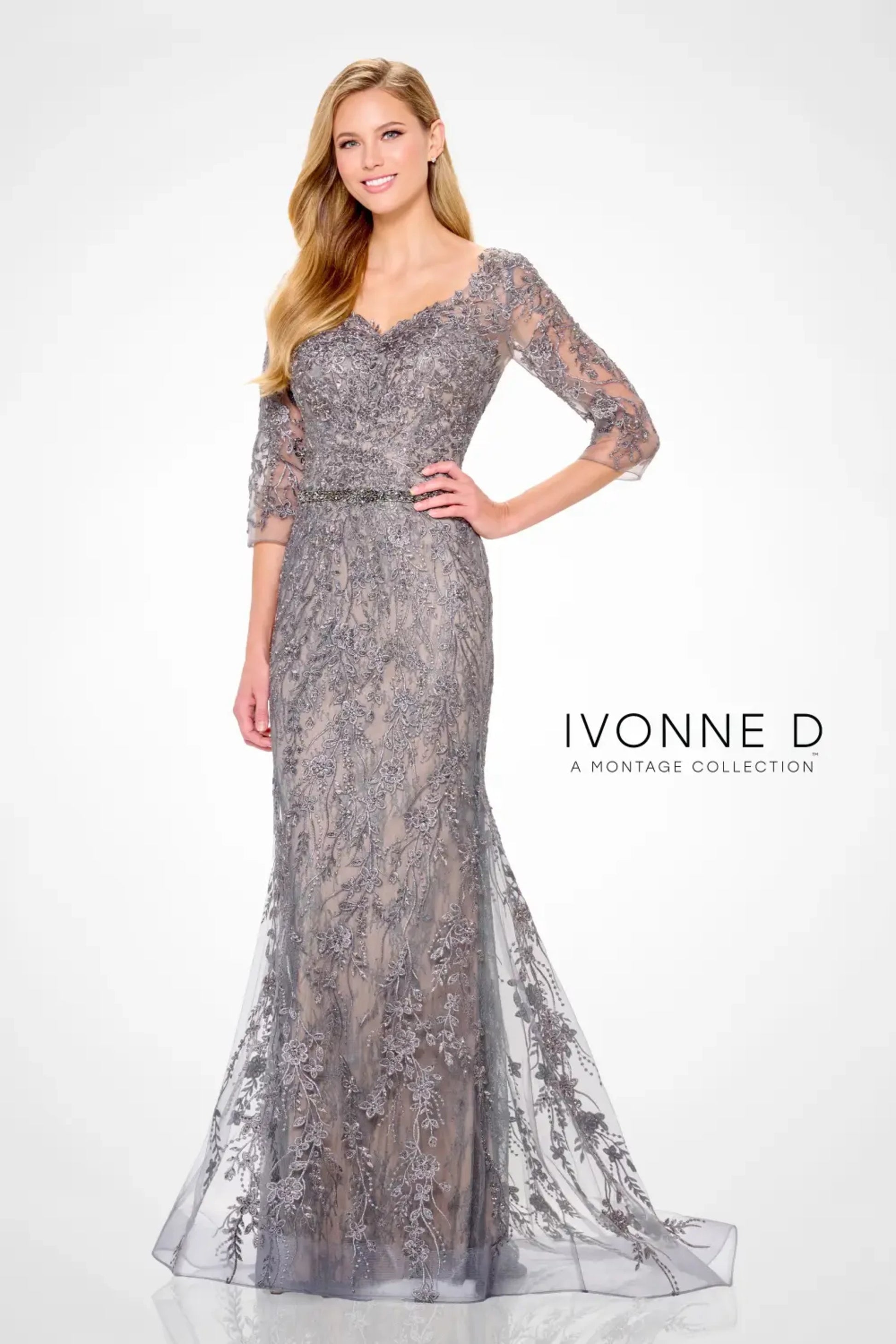 Ivonne D ID6207 Formal Long Mermaid Floral Lace Evening Dress