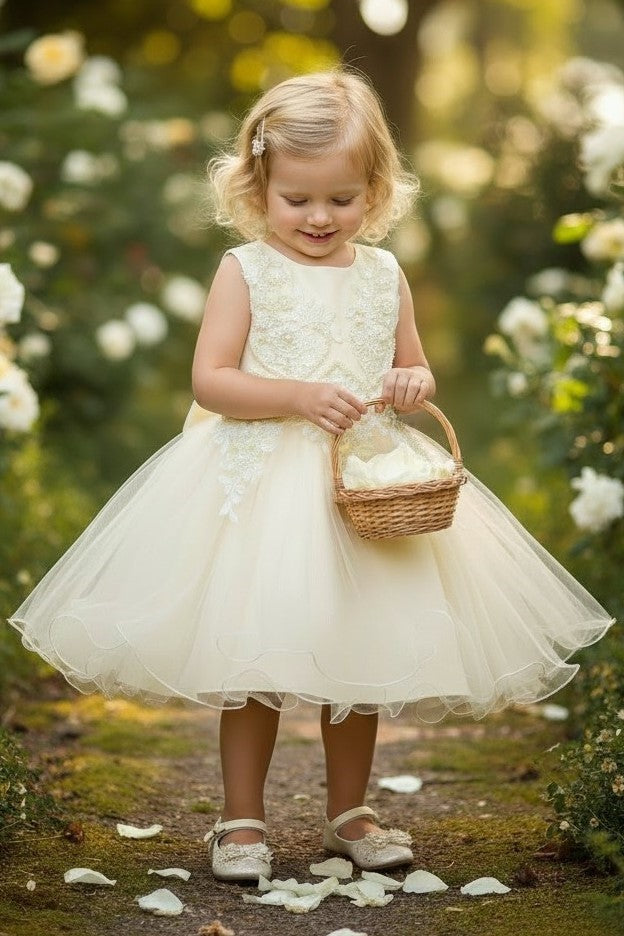 Jewel Knee-Length Tulle Flower Girl Ball Gown Cinderella Couture 9089B