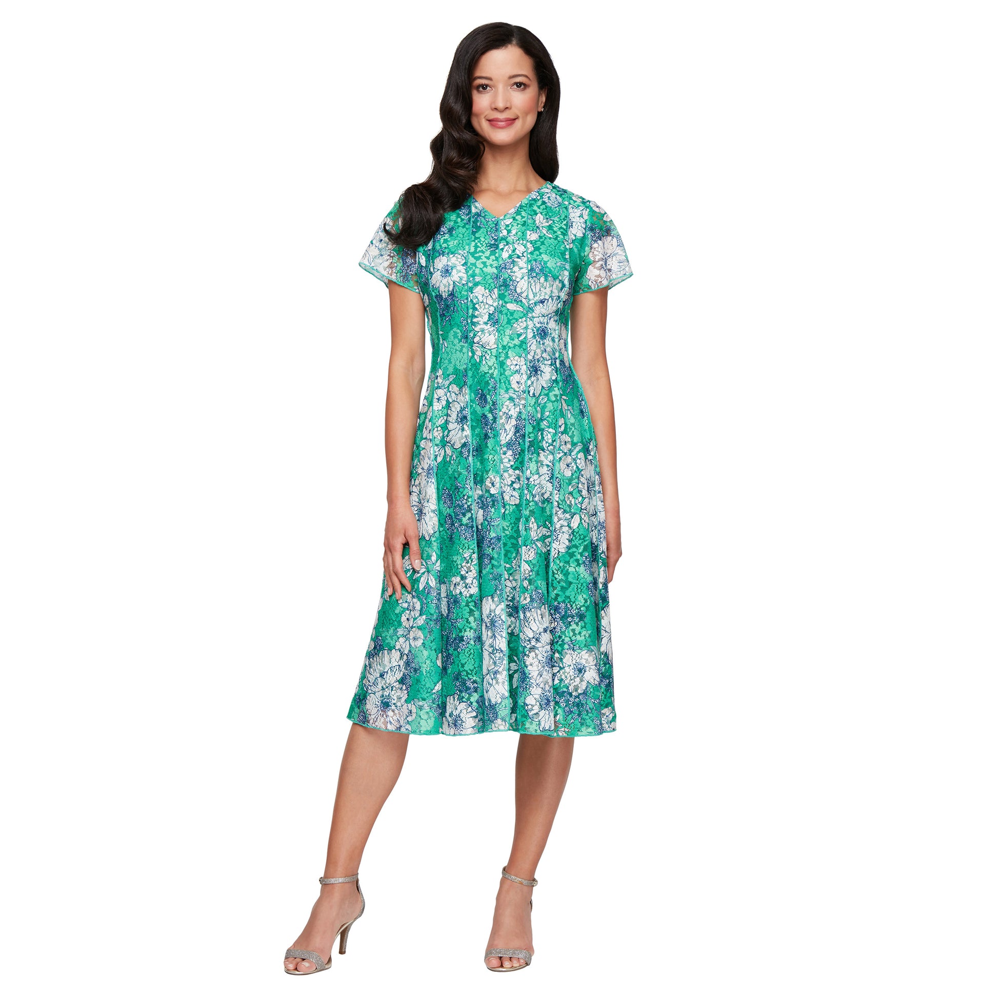 SL Fashions 9112198 Short Mini Printed Lace Cocktail Dress