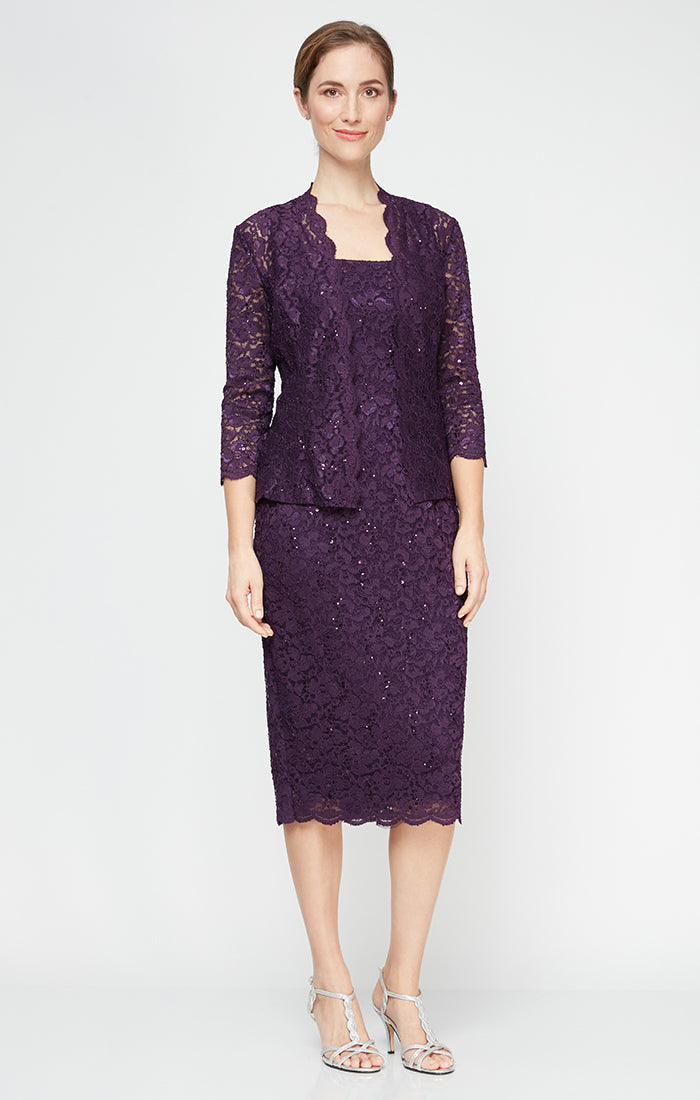 SL Fashions 9213104 Petite Lace Jacket Short Dress