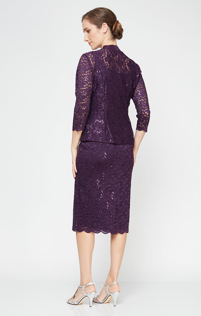 Mother of the Bride Dresses Petite Lace Jacket Short Dress Eggplant