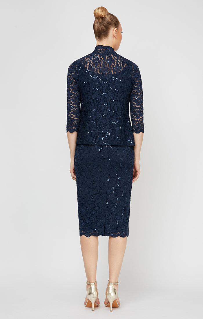 Mother of the Bride Dresses Petite Lace Jacket Short Dress Navy