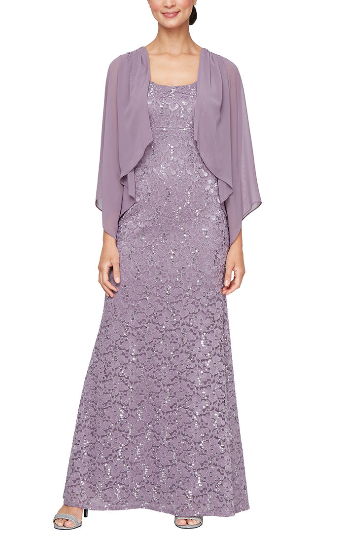 Mother of the Bride Dresses Long Mother of the Bride Formal Lace Jacket Dress Luxe Lilac