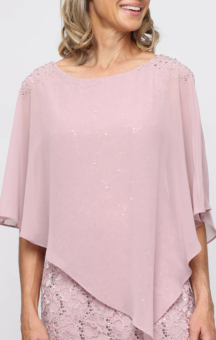 Cape Overlay Lace Sheath Dress SL Fashions 9113150