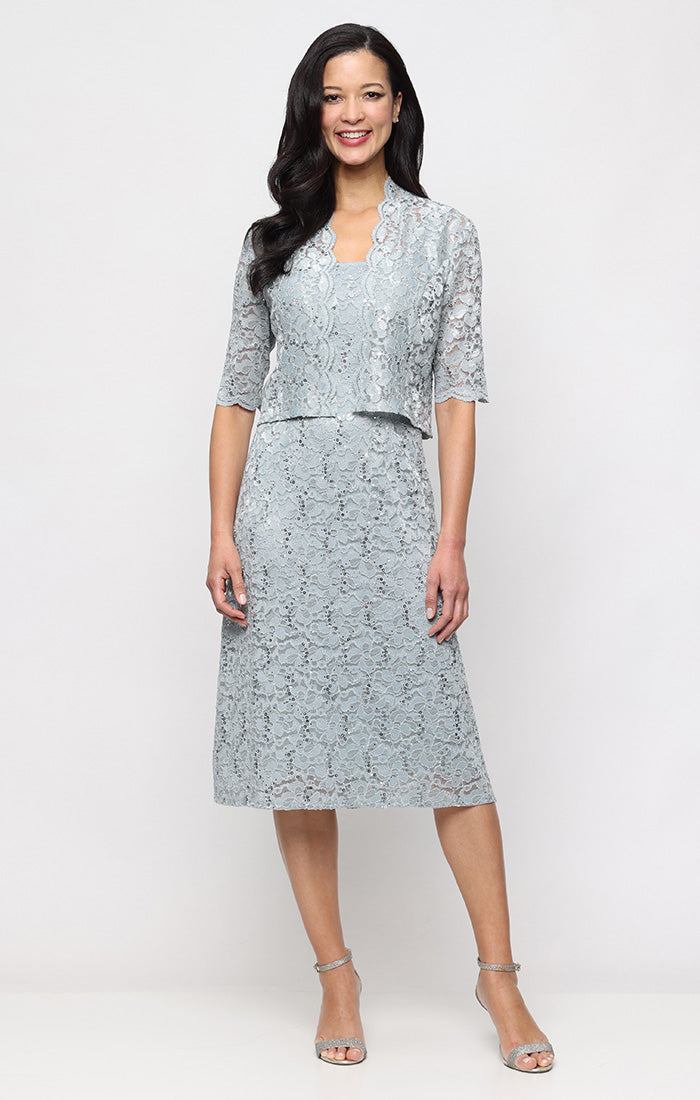 Scoop Tea-Length Lace Formal Two-Piece Dress by SL Fashions 9113152
