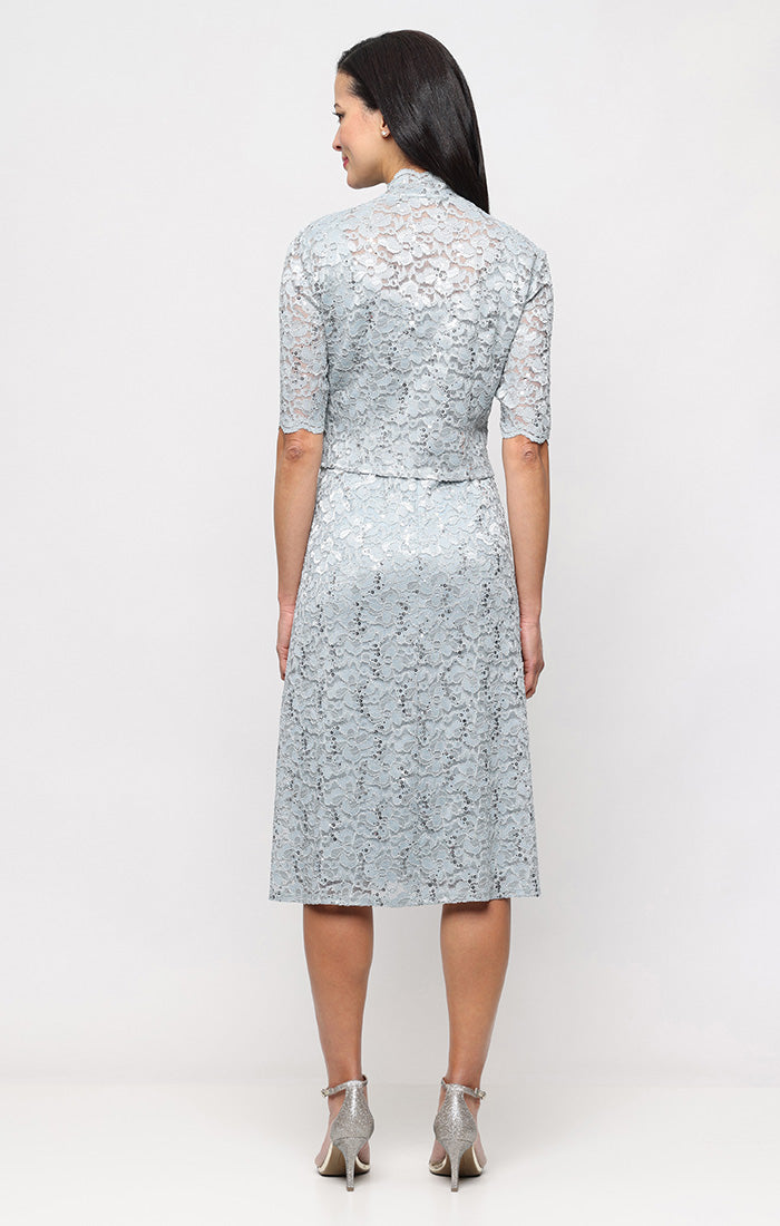 Scoop Tea-Length Lace Formal Two-Piece Dress by SL Fashions 9113152