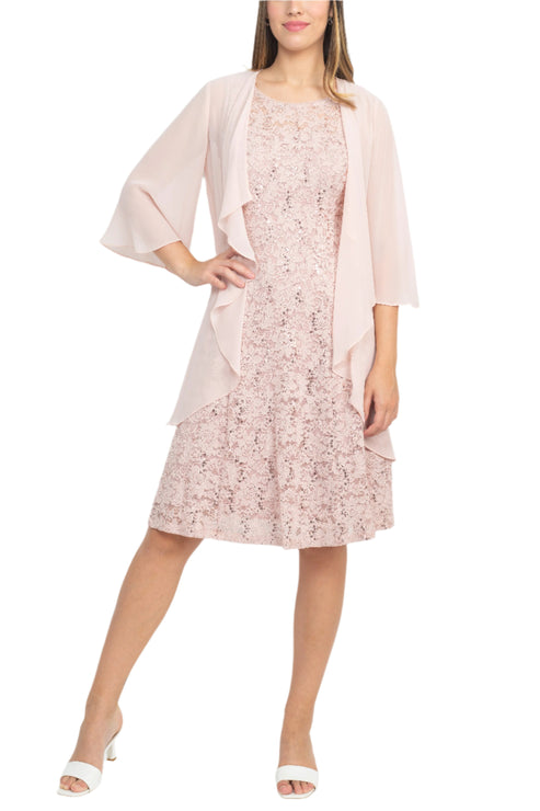 SL Fashions 9119437 Lace Short Cocktail Jacket Knee Length Dress
