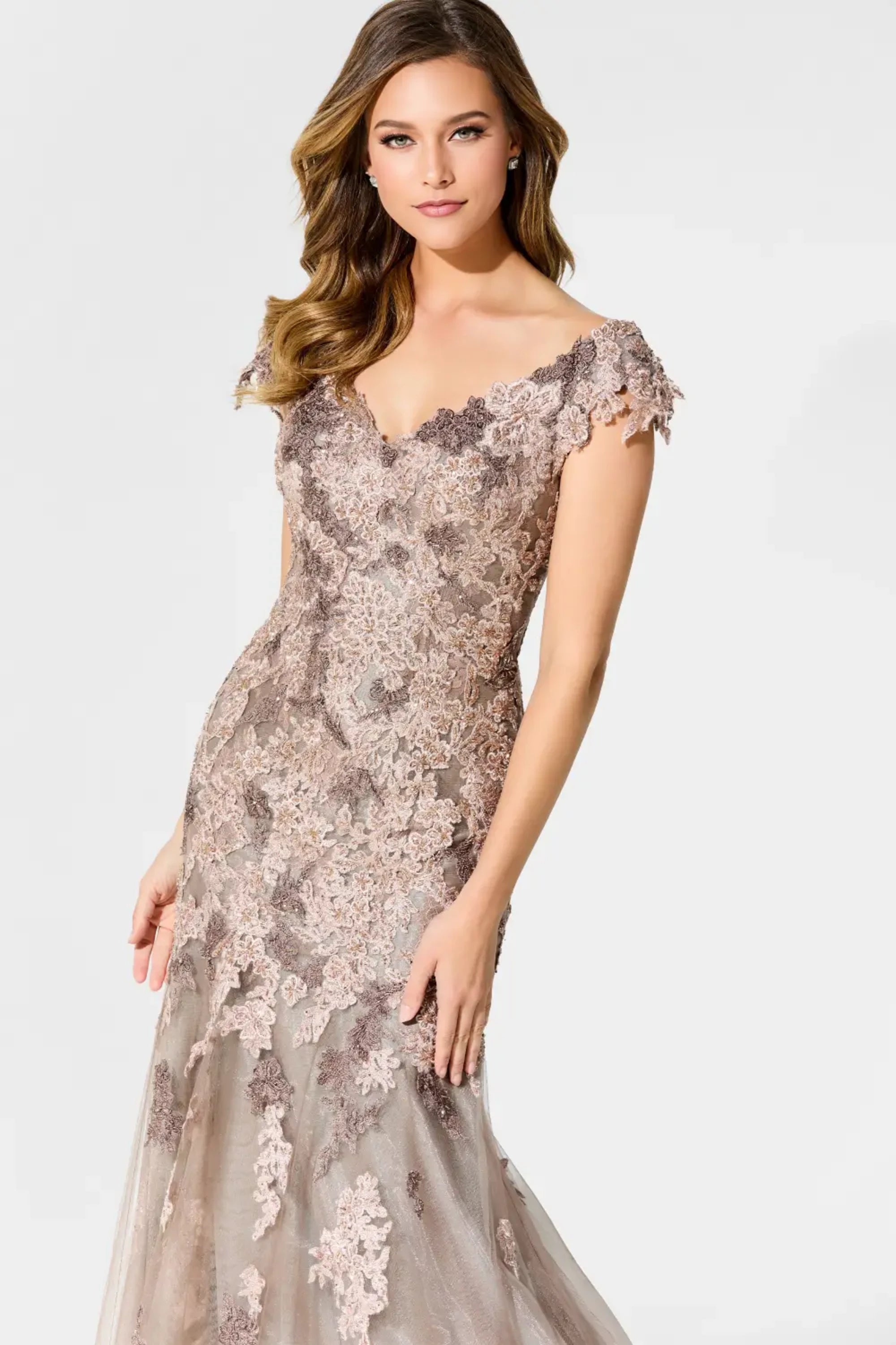 Formal Dresses Long Mermaid Formal Lace Evening Dress Light Mocha/Stone