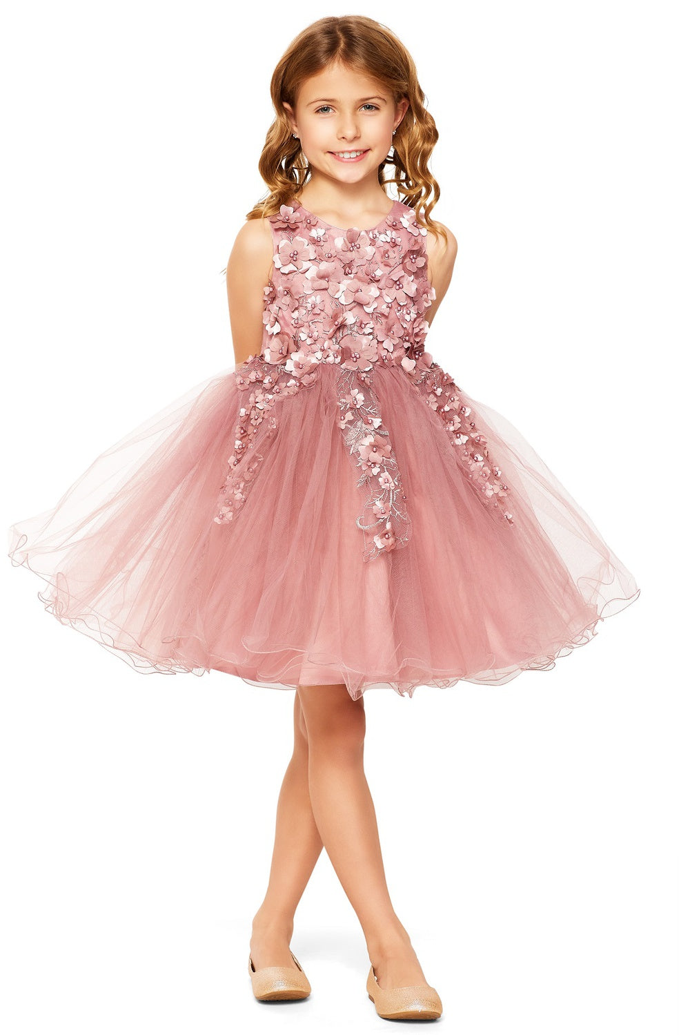 Cinderella Couture 9122 Short 3D Floral A Line Flower Girl Dress