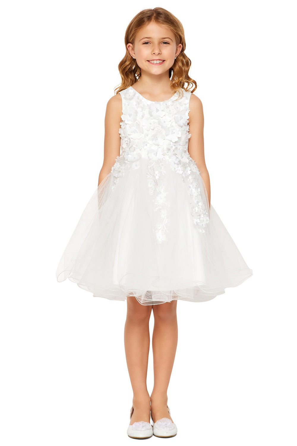 Cinderella Couture 9122 Short 3D Floral A Line Flower Girl Dress