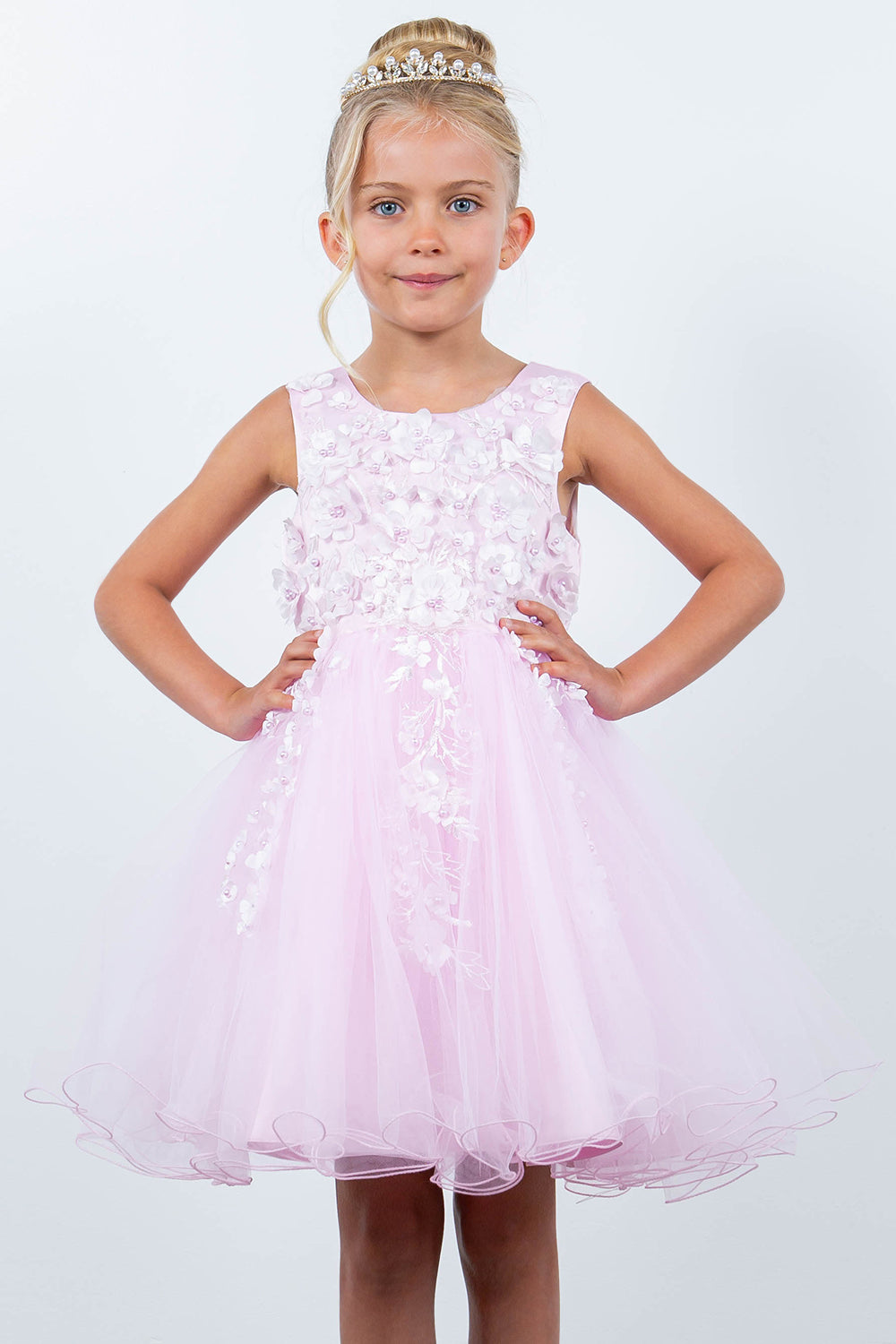 Cinderella Couture 9122 Short 3D Floral A Line Flower Girl Dress