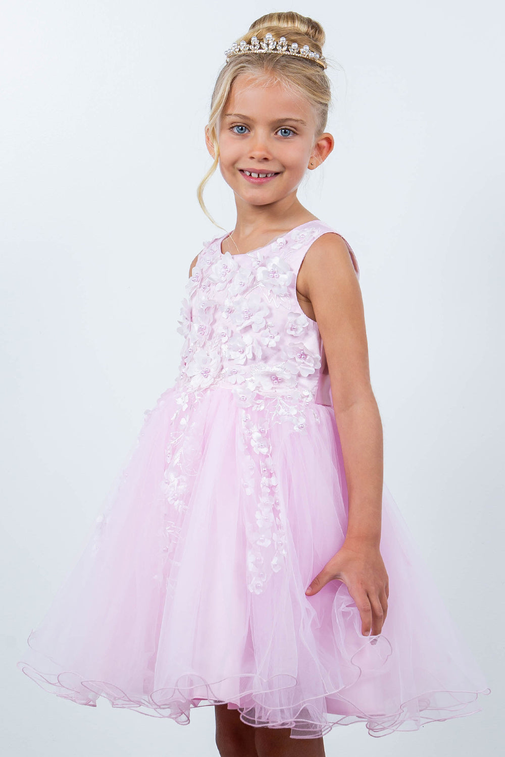 Cinderella Couture 9122 Short 3D Floral A Line Flower Girl Dress