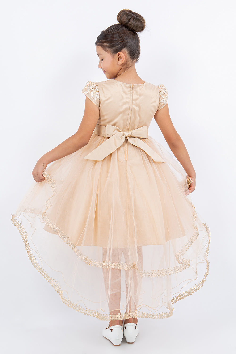 Flower Girl Dresses High Low 3D Floral Applique Flower Girl Dress Taupe
