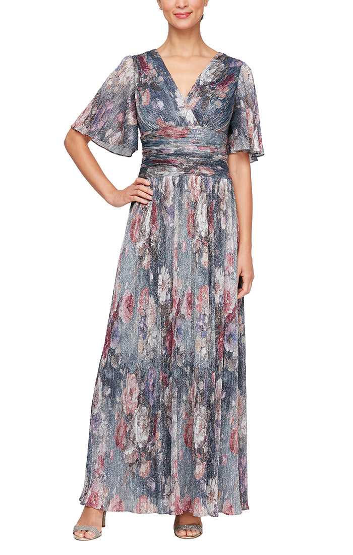 Mother of the Bride Dresses Long Mother of the Bride Printed Formal Dress Blue/Multi