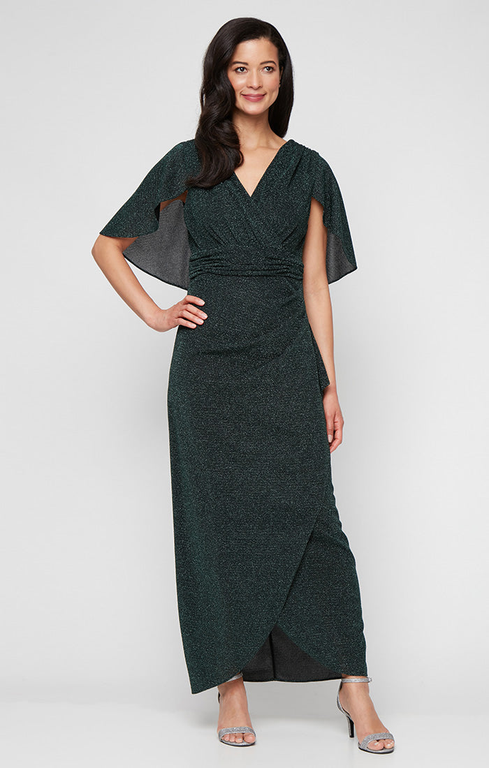 Mother of the Bride Dresses Cape Sleeve Long Formal Mother of the Bride Dress Pine