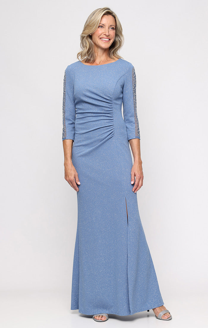 Mother of the Bride Dresses Formal Glitter Mother of the Bride Dress - Long Fitted - SL Fashions 9127311 Slate Blue-Polyester-9127311-Fitted