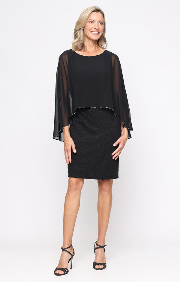 Scoop Knee-Length Chiffon Cocktail Dress with Beaded Capelet SL Fashions 9227320