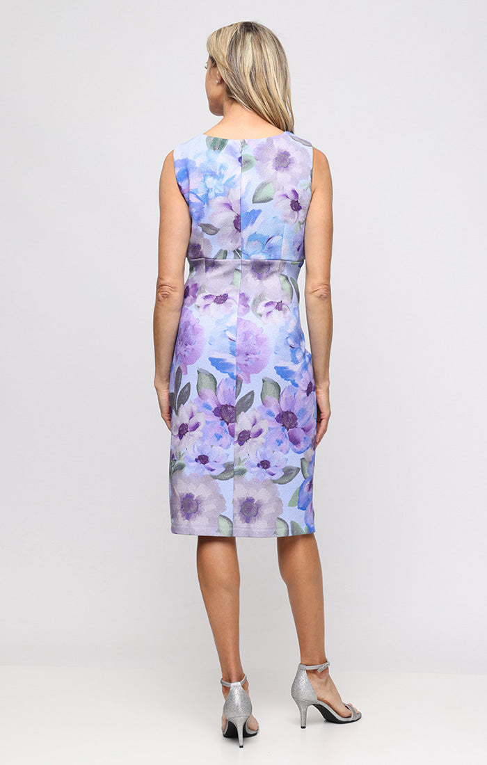 V-Neck Knee-Length Floral Scuba Wedding Guest Sheath Dress - SL Fashions 9127332