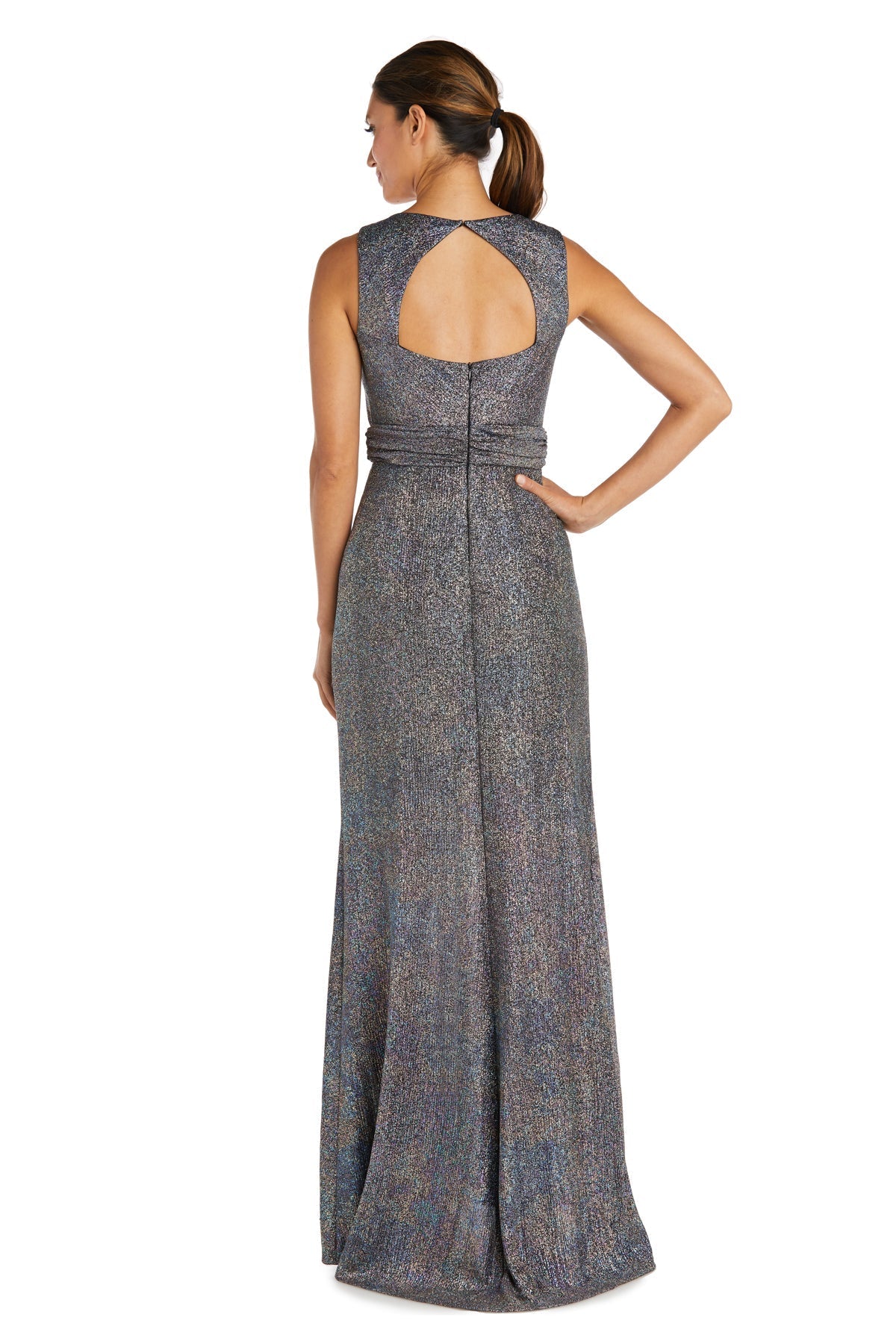 R&M Richards 9128P Long Metallic Formal Petite Dress