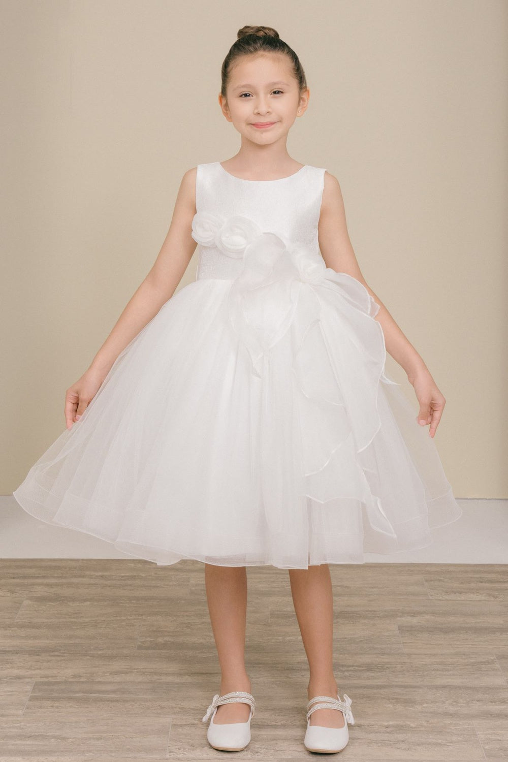Flower Girl Dresses Formal 3D Floral Applique Short Flower Girl Dress White