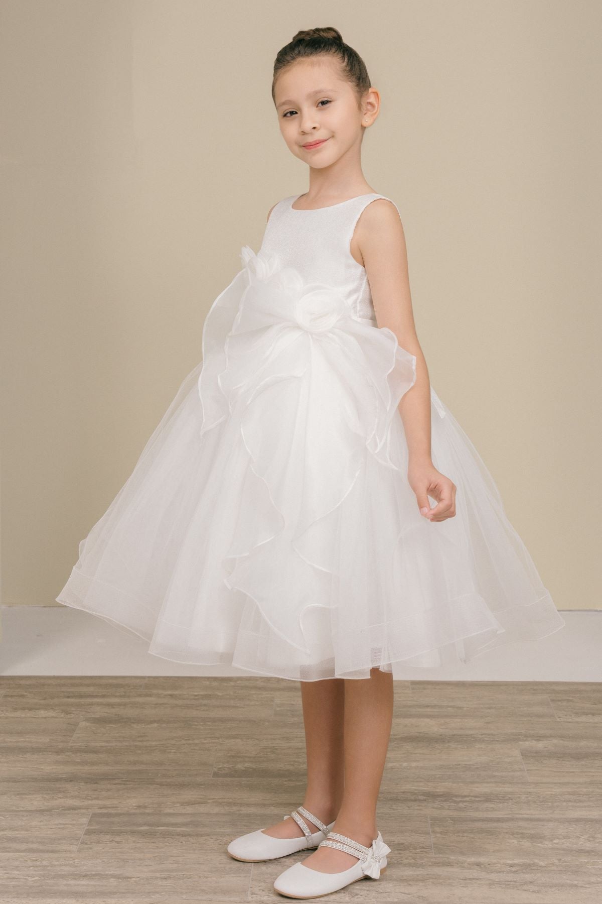 Flower Girl Dresses Formal 3D Floral Applique Short Flower Girl Dress White