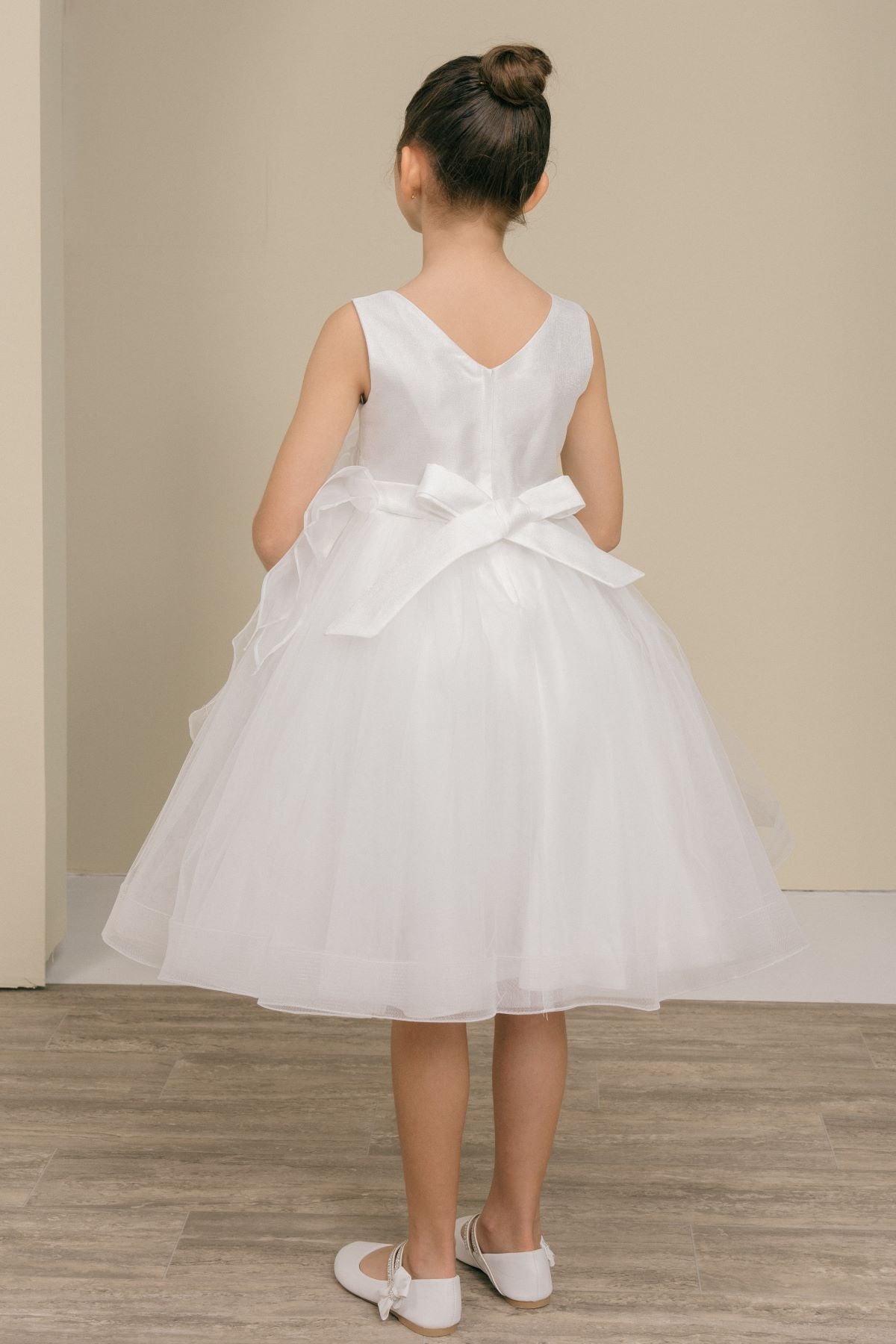Flower Girl Dresses Formal 3D Floral Applique Short Flower Girl Dress White