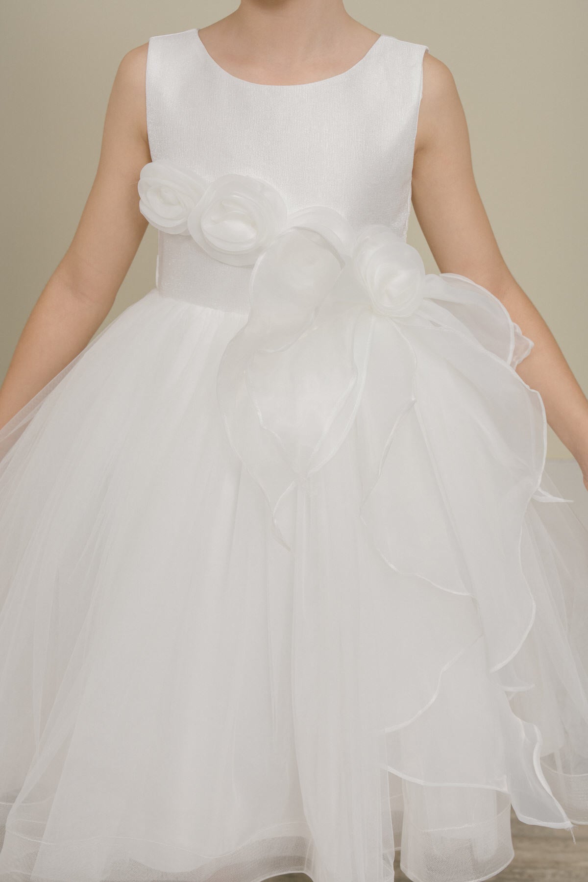 Flower Girl Dresses Formal 3D Floral Applique Short Flower Girl Dress White