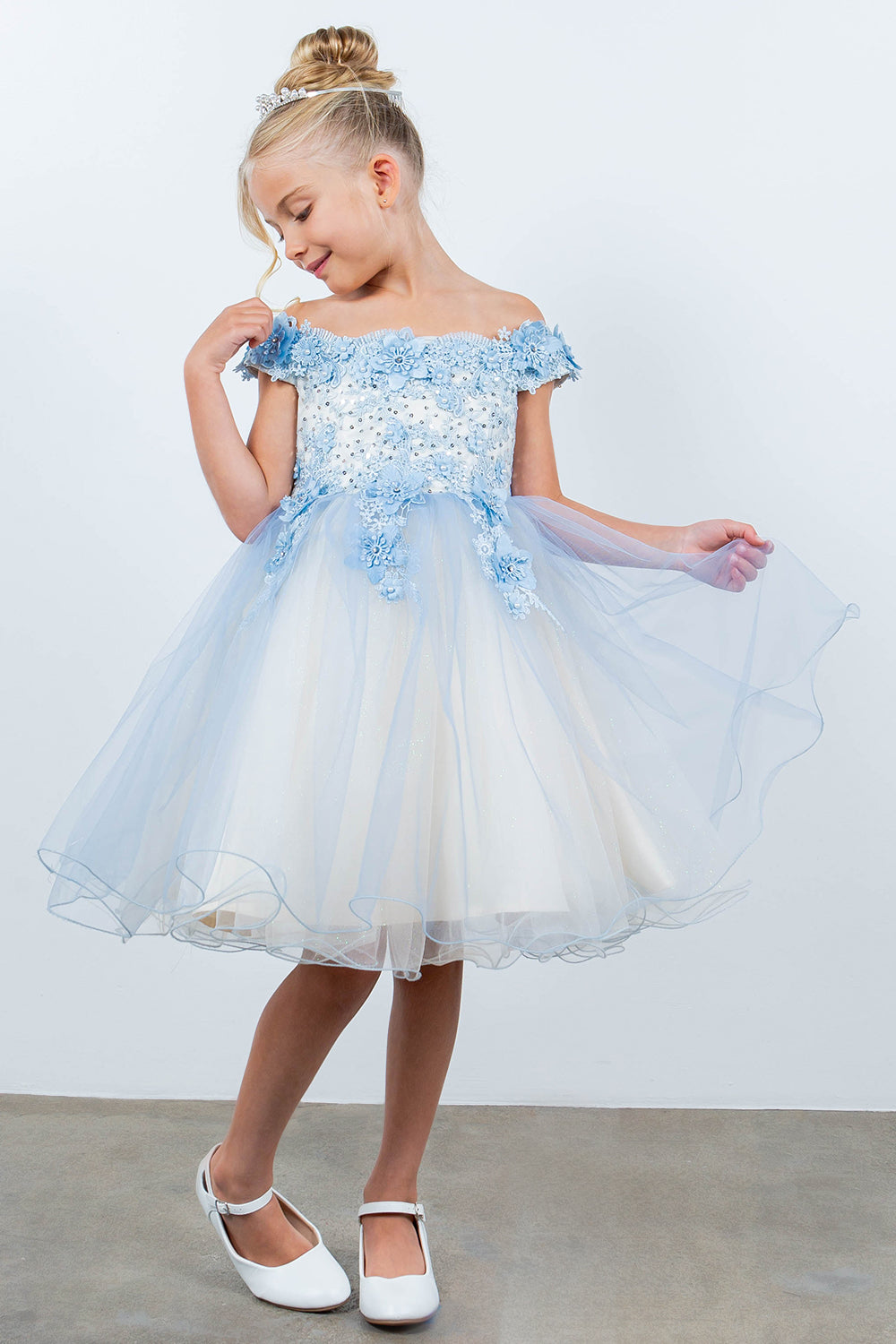 Cinderella Couture 9130 Short 3D Floral Applique Flower Girl Dress