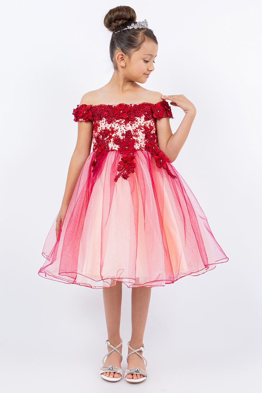 Cinderella Couture 9130 Short 3D Floral Applique Flower Girl Dress