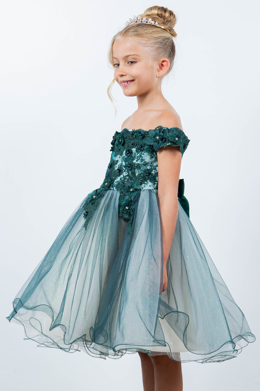 Cinderella Couture 9130 Short 3D Floral Applique Flower Girl Dress