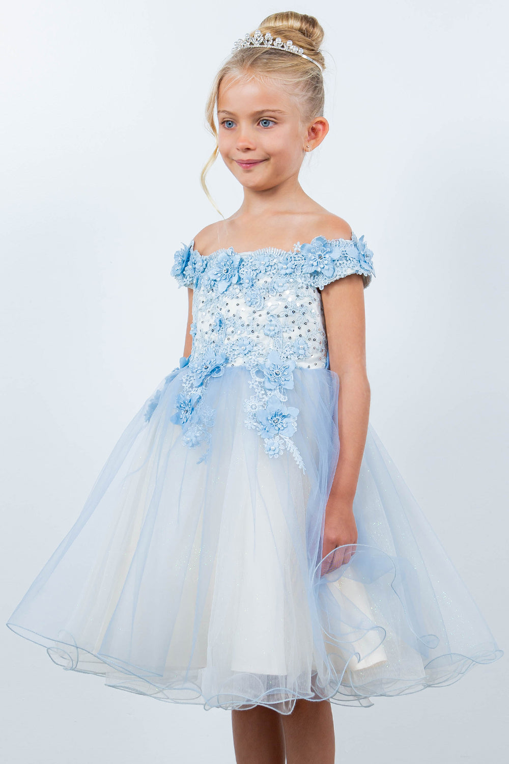 Cinderella Couture 9130 Short 3D Floral Applique Flower Girl Dress