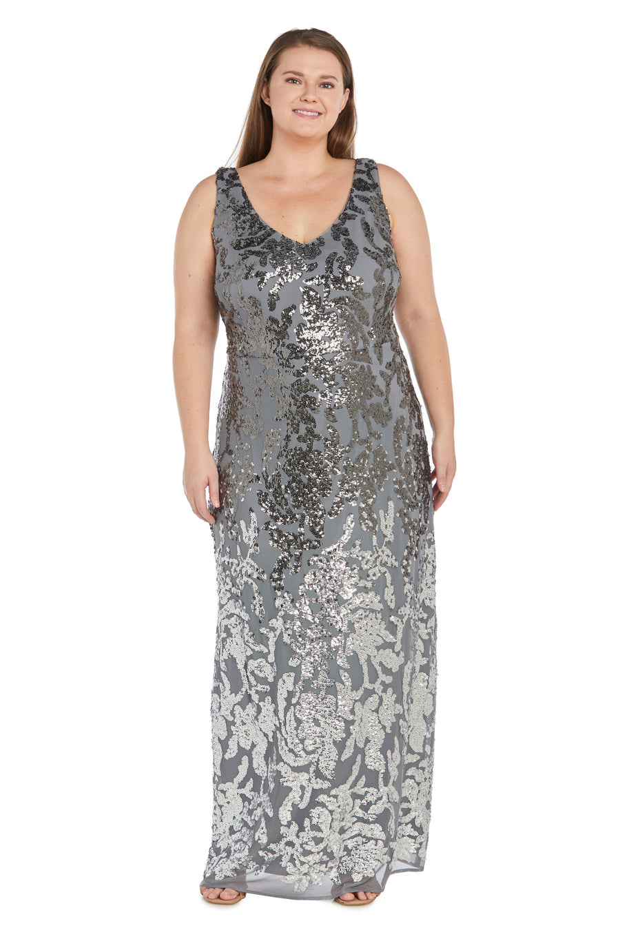R&M Richards 9131W Plus Size Ombre Sequin Column Long Dress