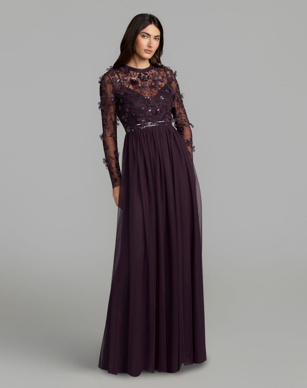 Crew/High-Neck Floor-Length Lace Occasion A-Line Mac Duggal 999132P