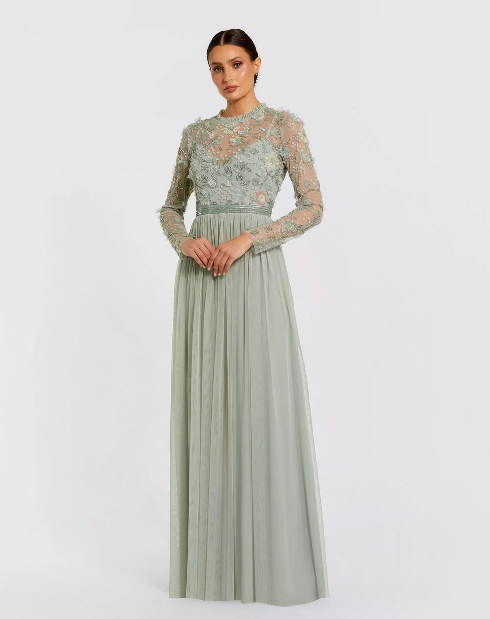 Crew/High-Neck Floor-Length Lace Occasion A-Line Mac Duggal 999132P