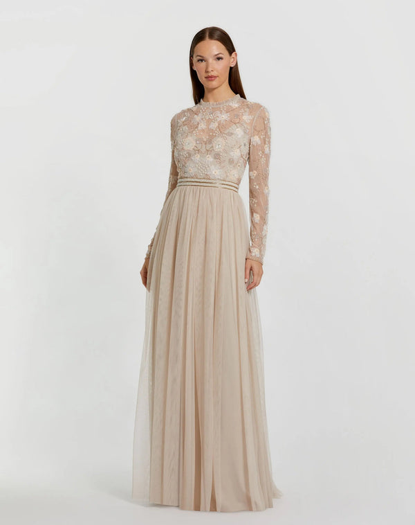 Crew High-Neck Floor-Length Lace Evening A-Line Mac Duggal 999132P
