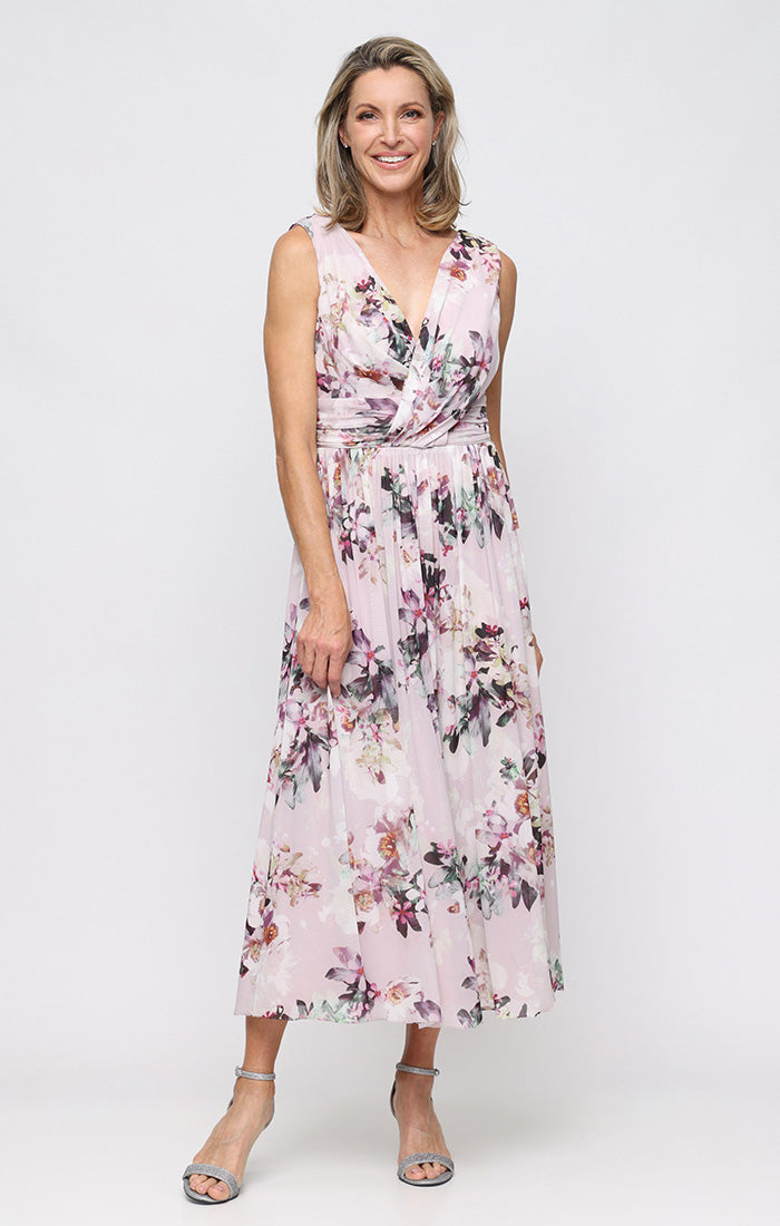 V-Neck Midi Chiffon Wedding Guest A-Line Dress SL Fashions 9432149
