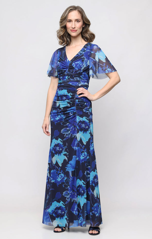 V-Neck Floor-Length Mesh Formal Sheath Column Gown SL Fashions 9232155