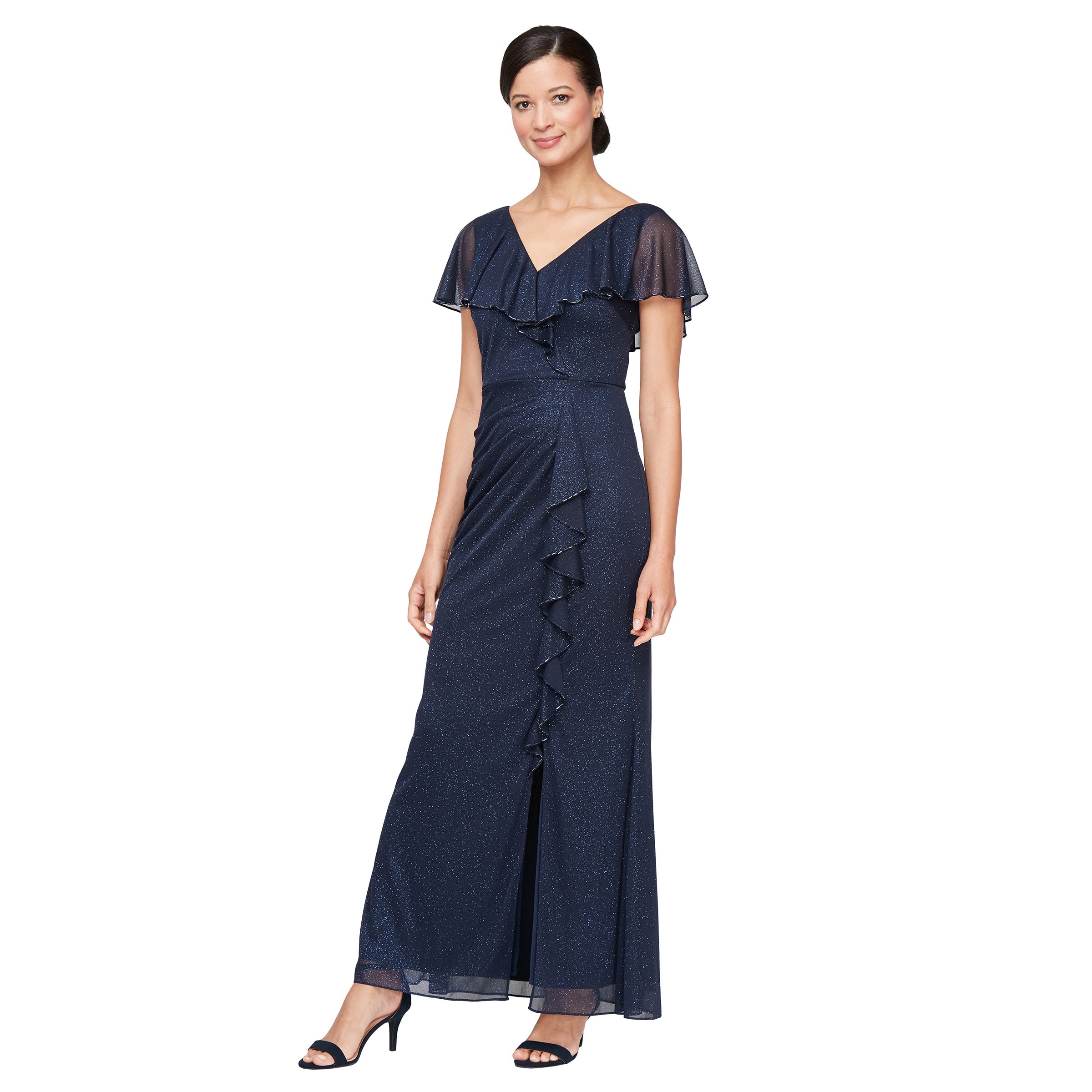 Mother of the Bride Dresses Long Formal Capelet Dress Navy