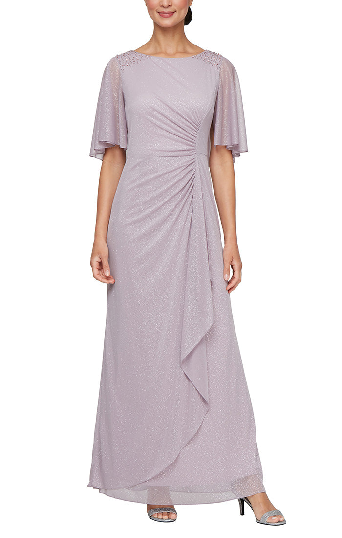 SL Fashions 9233257 Glitter Long Mother of the Bride Petite Dress