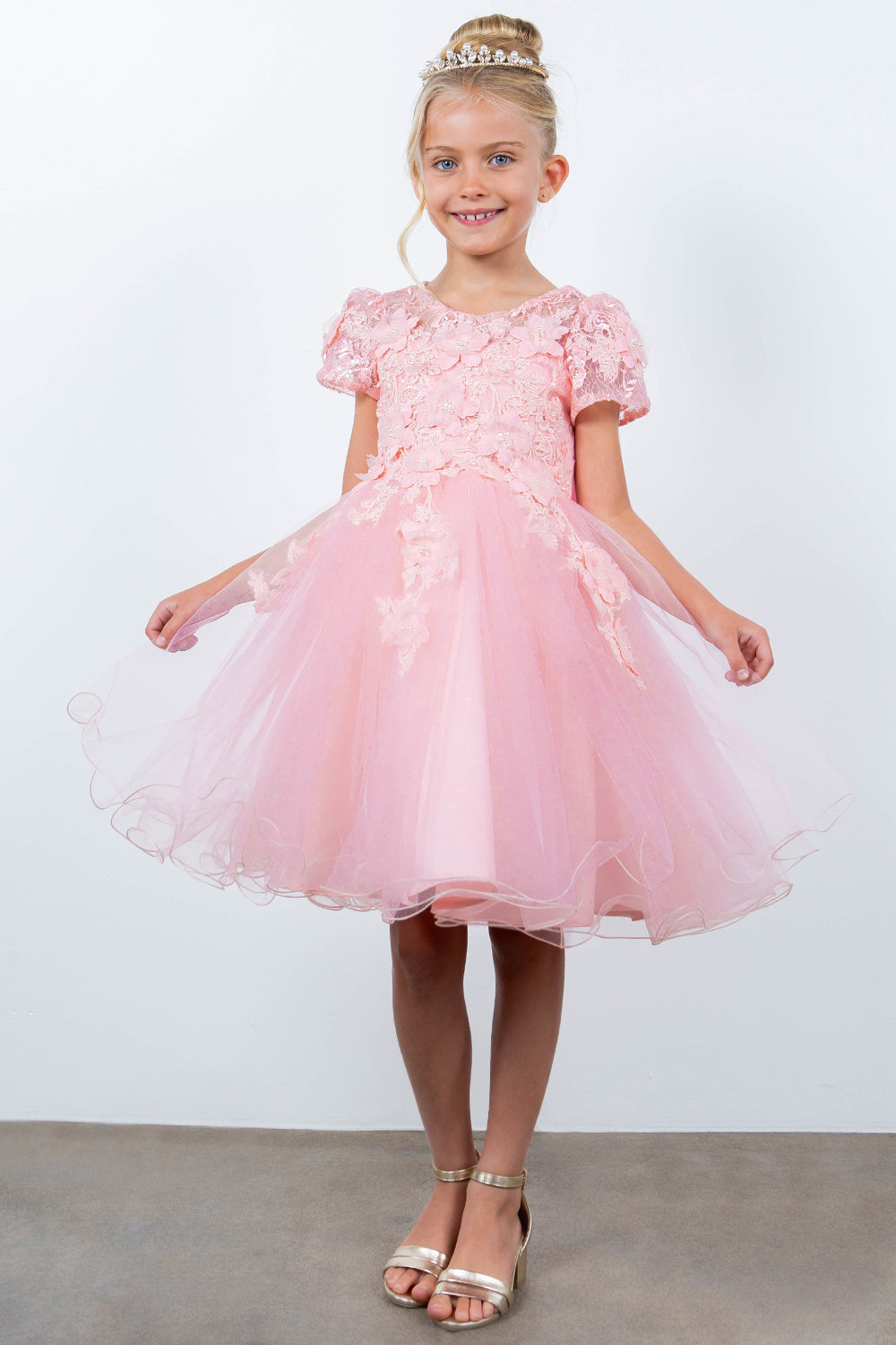 Cinderella Couture 9133 Short 3D Floral A Line Flower Girl Dress