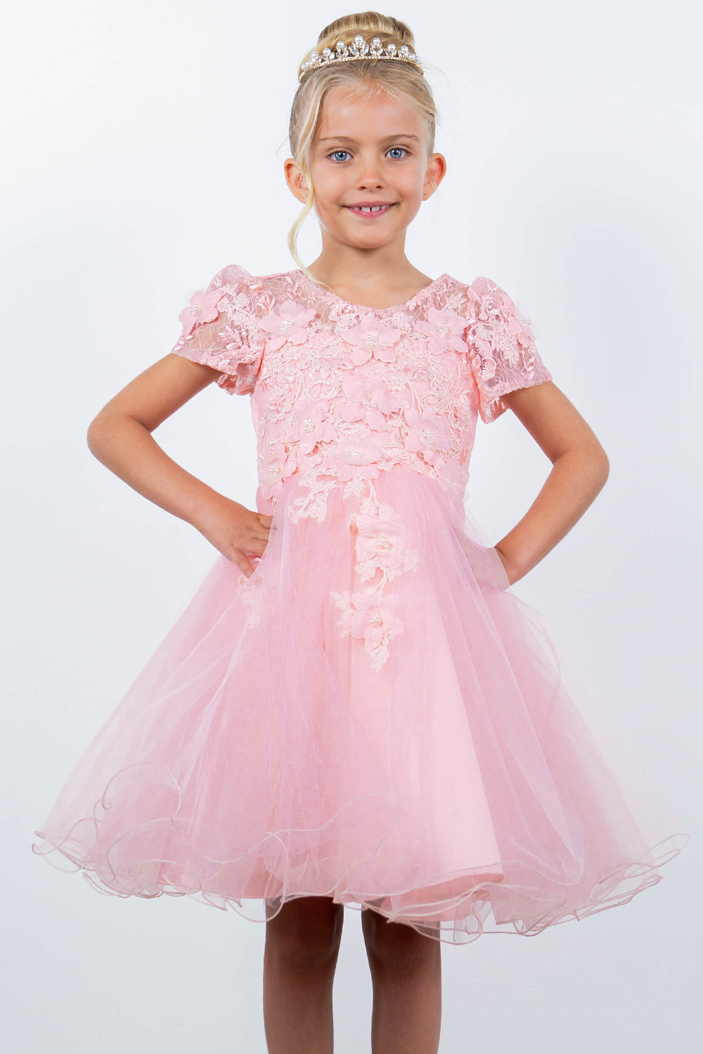 Cinderella Couture 9133 Short 3D Floral A Line Flower Girl Dress