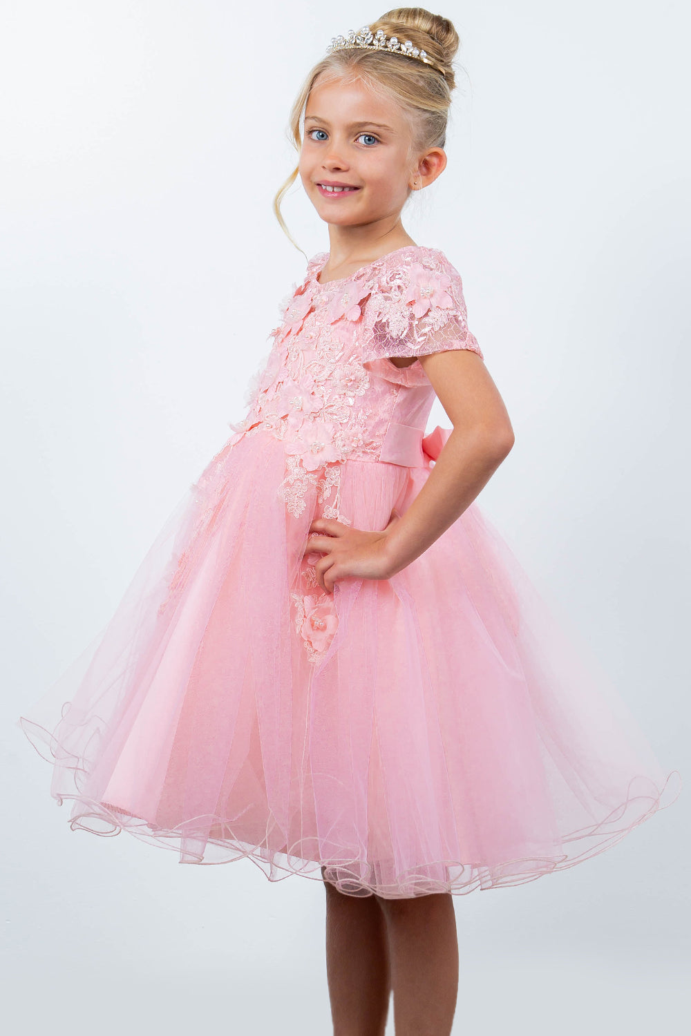 Cinderella Couture 9133 Short 3D Floral A Line Flower Girl Dress