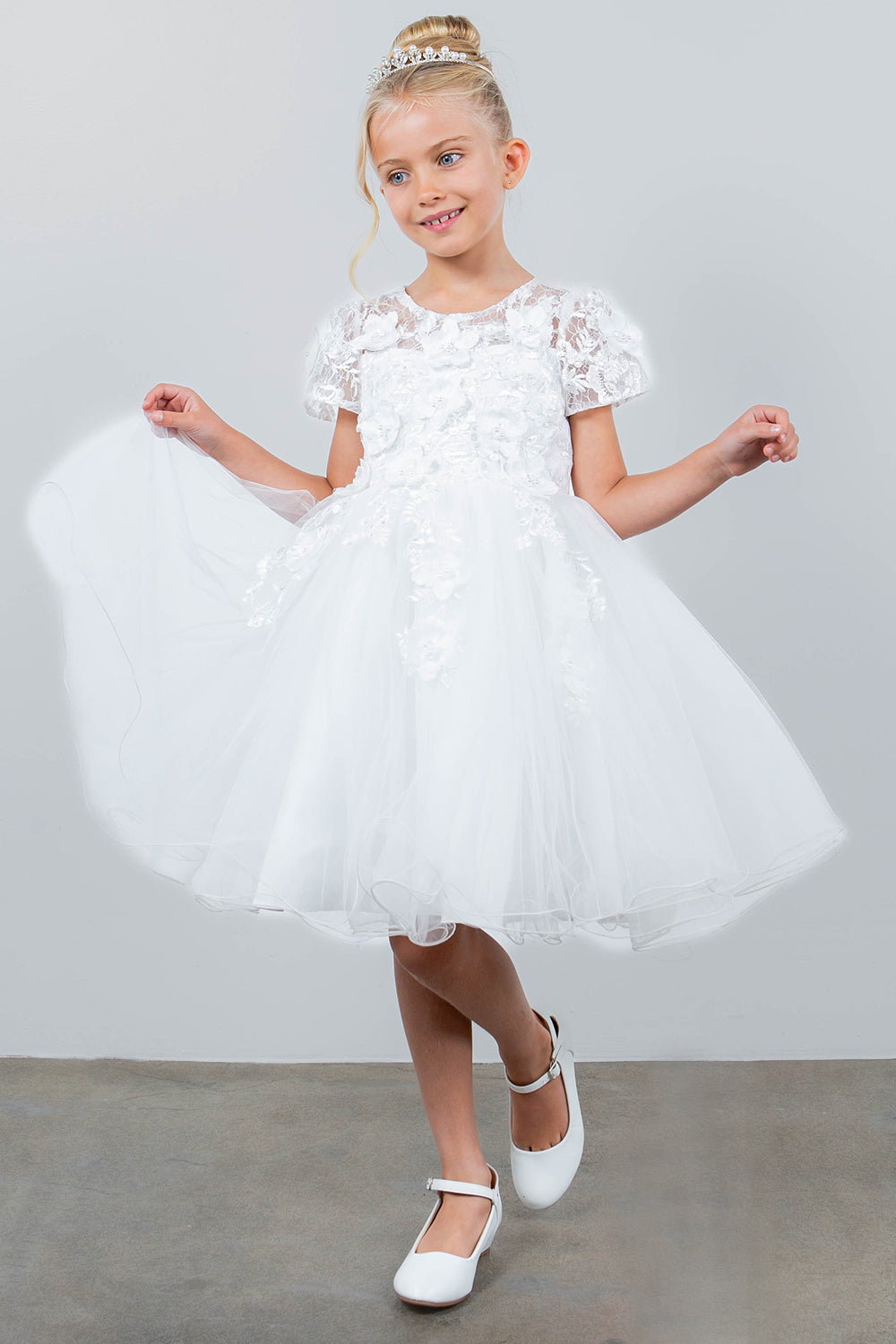 Cinderella Couture 9133 Short 3D Floral A Line Flower Girl Dress