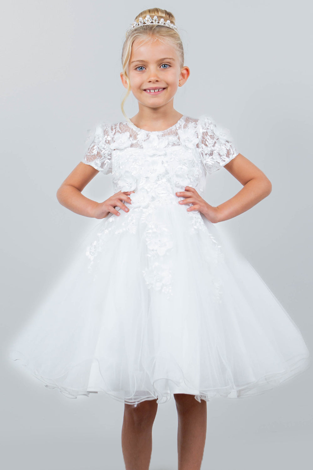 Cinderella Couture 9133 Short 3D Floral A Line Flower Girl Dress