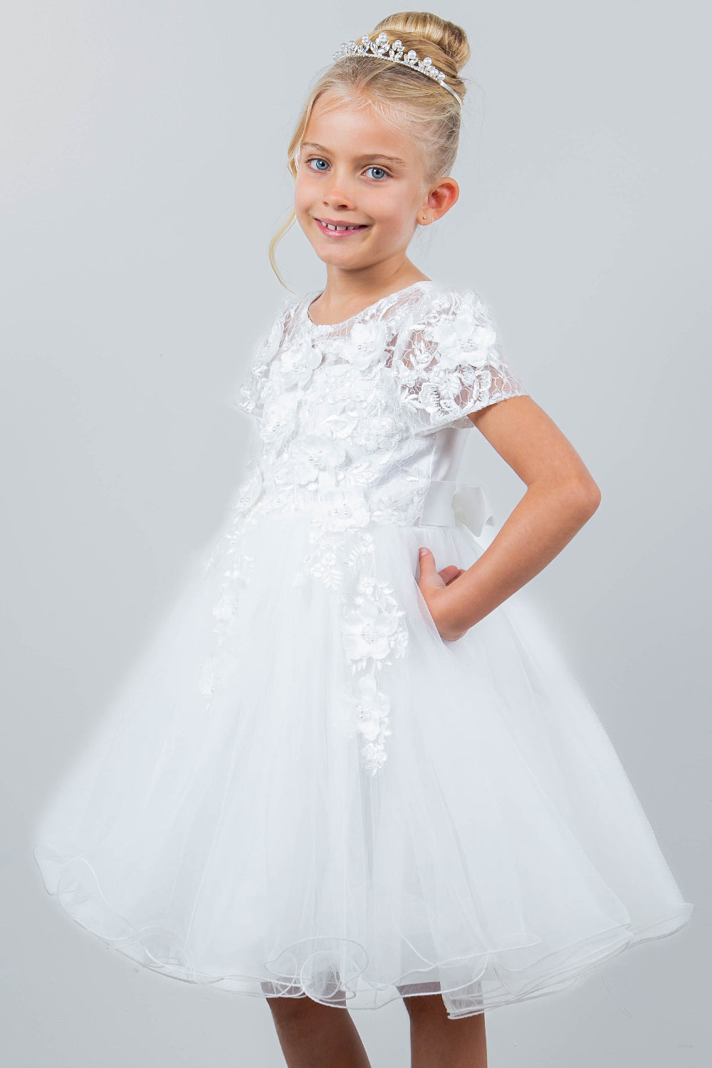 Cinderella Couture 9133 Short 3D Floral A Line Flower Girl Dress